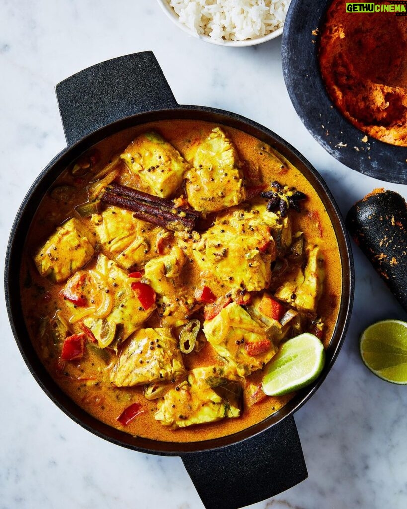 Adam Liaw Instagram - It’s Friday so here’s a dish from the “Fish on Friday” chapter of my new book, 7 Days of Dinnner. Quick barramundi curry with pol sambol. When I say quick I mean quick. This could be ready in about 20 minutes, about the same amount of time it would take for the rice you’d serve it with! Barramundi is such a great fish for curries as the texture and structure of the fish helps to carry the flavour of the curry gravy.