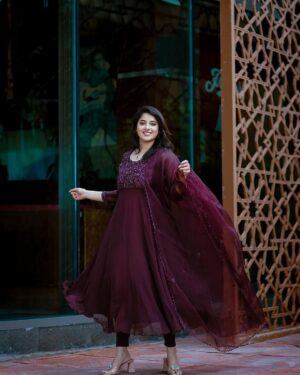 Aima Rosmy Sebastian Instagram - Elegance in every stitch: Presenting ‘Cranberry,’ a rich burgundy Salwar by Tazzels3. Unleash the beauty of deep hues. 

Attire @tazzels3 
Click @midhun.mohan_ 📸