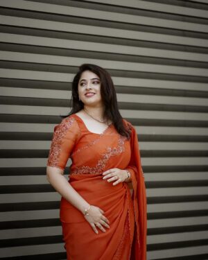 Aima Rosmy Sebastian Instagram - Capturing the autumn hues with saree - MAPLE🍁, a  stunning saree with the artistic touch of @tazzels3 

P.c - @midhun.mohan_ 📸
.
.
.
.
#festive #festivewear #festivalfashion #festiveseason #instafashion #instadaily #instagram #trend #trendy