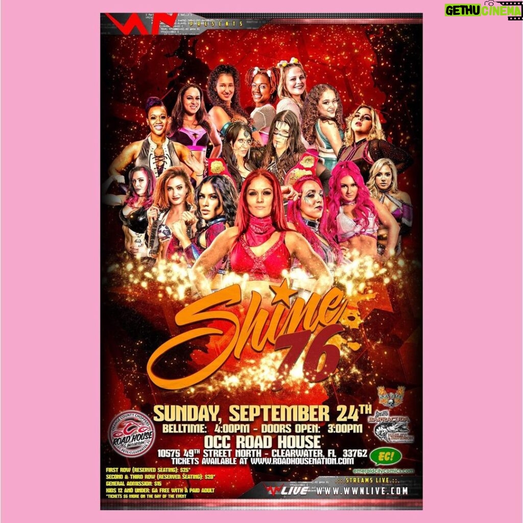 Alex Gracia Instagram - The full card for @shine_wrestling return to the OCC Road House is now announced! Be there to see all of the returns and debuts at #SHINE76 on Sunday, September 24th at 4 PM! 🎟️RoadHouseNation.com
