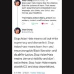 Alice Lee Instagram - I’ve been trying to find the right words, but honestly it’s been really hard. I’ve been processing and grieving. Crying at random times. There are so many parts of this that sadden me, anger me. Asian women, immigrant women, were killed by a white supremacist. Four of them were Korean. The police and media humanized the white supremacist murderer while getting the names of the victims wrong. Racism. Misogyny. Xenophobia. Gun violence. A history of violent white colonialism in Asian countries. A history of violent discrimination against Asians in America. Years of micro-aggressions and “jokes” and not feeling represented or understood in society, in my workplaces, among “friends”. Feeling guilt and shame for having wanted to assimilate in the past. Witnessing a rise in anti-Asian hate crimes since the pandemic. My parents telling me to be careful and to not walk alone because of the climate out there and of course me breaking down because I’m also just worried about them. It’s so much to hold and my heart breaks for my community. This was an extreme act of violence that once again shows how white supremacy is held up by this country’s policing and media coverage. But there are small acts of violence happening all around us - And for me, they happen most frequently in my liberal space by liberal pple. I urge you to look inside and reflect. Standing in solidarity with the Black and Indigenous community and with all communities of color who are constantly told by the Western world that we are not worthy or enough. WE FUCKING ARE. Sending love to my community and to the families of the victims. Link in bio for resources to help and donate. #stopasianhate
