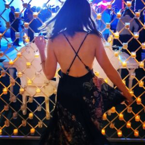 Alison Haislip Instagram - HUGE thank you to @cel.sell & @audrhi for finding me this STUNNING dress for an outdoor black tie Mexican wedding. I've never felt more perfectly attired for a special occasion. 🩷🖤💜❤️

It also stayed perfectly in place even after all the tequila...for the most part. 🍹