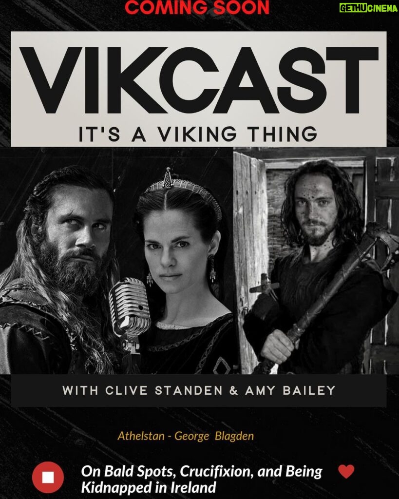 Amy Bailey Instagram - We are SOOOO CLOSE to dropping our first episode of VIKCAST @vikcastofficial …the podcast you #vikings fans have been waiting for!! Delighted to announce that our talented buddy, the phenomenal George Blagden @gblagden aka Athelstan was our first guest. @clivestanden and I laughed so hard recording this with him. So many stories…we could have gone on for ages… Check out @VIKCASTOFFICIAL for updates about where you can listen. We are working hard to getting out soon! Much love 💜💜 #VIKCAST #VIKCASTOFFICIAL #VIKCASTPODCAST #ITSAVIKINGTHING