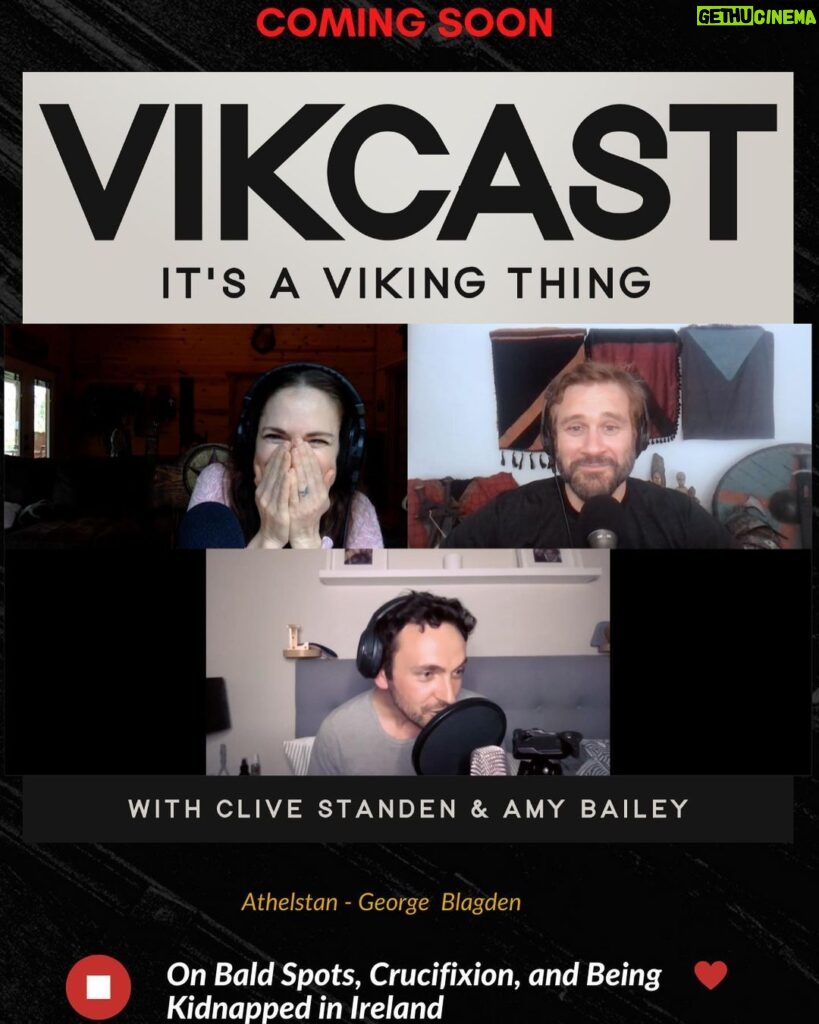 Amy Bailey Instagram - We are SOOOO CLOSE to dropping our first episode of VIKCAST @vikcastofficial …the podcast you #vikings fans have been waiting for!! Delighted to announce that our talented buddy, the phenomenal George Blagden @gblagden aka Athelstan was our first guest. @clivestanden and I laughed so hard recording this with him. So many stories…we could have gone on for ages… Check out @VIKCASTOFFICIAL for updates about where you can listen. We are working hard to getting out soon! Much love 💜💜 #VIKCAST #VIKCASTOFFICIAL #VIKCASTPODCAST #ITSAVIKINGTHING