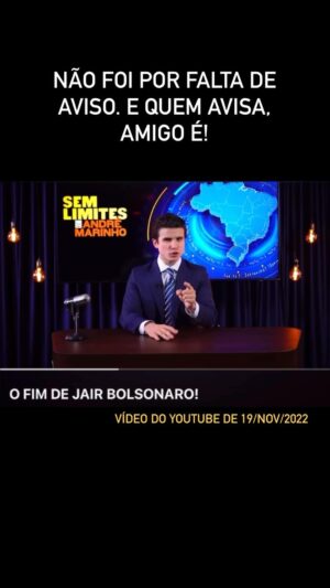 André Marinho Instagram - 🇧🇷🌪⚡️⚠️ NÃO FOI POR FALTA DE AVISO! Acima um trecho do meu vídeo “O FIM DE JAIR BOLSONARO!” postado no YouTube em 19 de Novembro do ano passado. Quem semeia ventania, colhe tempestade. O problema com as conseqüências é que elas sempre vêm depois. E ideias tem consequências. Hoje assistimos isso atônitos e impotentes em tempo real.

Influencers, YouTubers e pseudo-lideranças bolsonaristas passaram os últimos anos pregando a ruptura. Pregando a violência. Adotando um discurso messiânico de luta do bem contra o mal. Tacando querosene no fogo. Em algum momento, seu discurso sectário e radical produziria efeitos. Tentamos avisar e alertar. E quem avisa, amigo é. Infelizmente, esse dia chegou.

É hora de colocarmos a mão na consciência. E entendermos que é o futuro da Nação que está em jogo. Não dá mais pra condescender com golpistas implantando o caos no centro nervoso do poder em Brasília e na vida nacional.

O Brasil pede paz. O Brasil pede união. O Brasil pede desenvolvimento. E nada disso virá pelas mãos de arruaceiros desqualificados que insistem em levar o país pro tatame do vale-tudo.

Encerro, com a devida vênia, citando meu livro “O BrasIl (Não) É Uma Piada”. Em resumo: IDEIAS TEM CONSEQUÊNCIAS! Que Deus tenha misericórdia do nosso Brasil. Seguimos juntos.