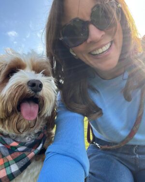 Andrea McLean Instagram - Apparently the weather is going to turn tomorrow, so @teddymcfeen took me out for a walk…. 🐶🥰