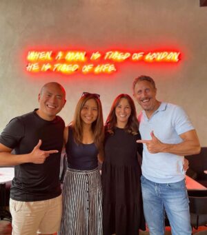 Andrea McLean Instagram - 4 things I did this week to fill my cup that had nothing to do with work:
1. Had a great catch up with @simonalexandero and @iamlauriewang in London. I loved the neon sign - and as someone who has recently moved back to the Big Smoke, it certainly felt apt!
2. Mum and I went out to lunch while Nick and Dad went to watch grown men chase little white balls around at Wentworth. It’s become a bit of an annual traction now for us all, and it’s lovely to have the excuse to go out, just the two of us.
3. Got up early on Saturday morning and took @teddymcfeen for a dog walk with Nick and @james_stew and  little Milo. 
4. We headed up to Leeds to support Nik and Eva @thespeakmans and their wonderful charity @traumaresearchuk helping people recover from the symptoms of trauma, panic, PTSD and anxiety. My gorgeous dress was #gifted to me by Leeds designer Rebecca Rhoades @rhoadesfashion I felt very glam - loved it!

A very sociable week - what have you been up to?
#4things