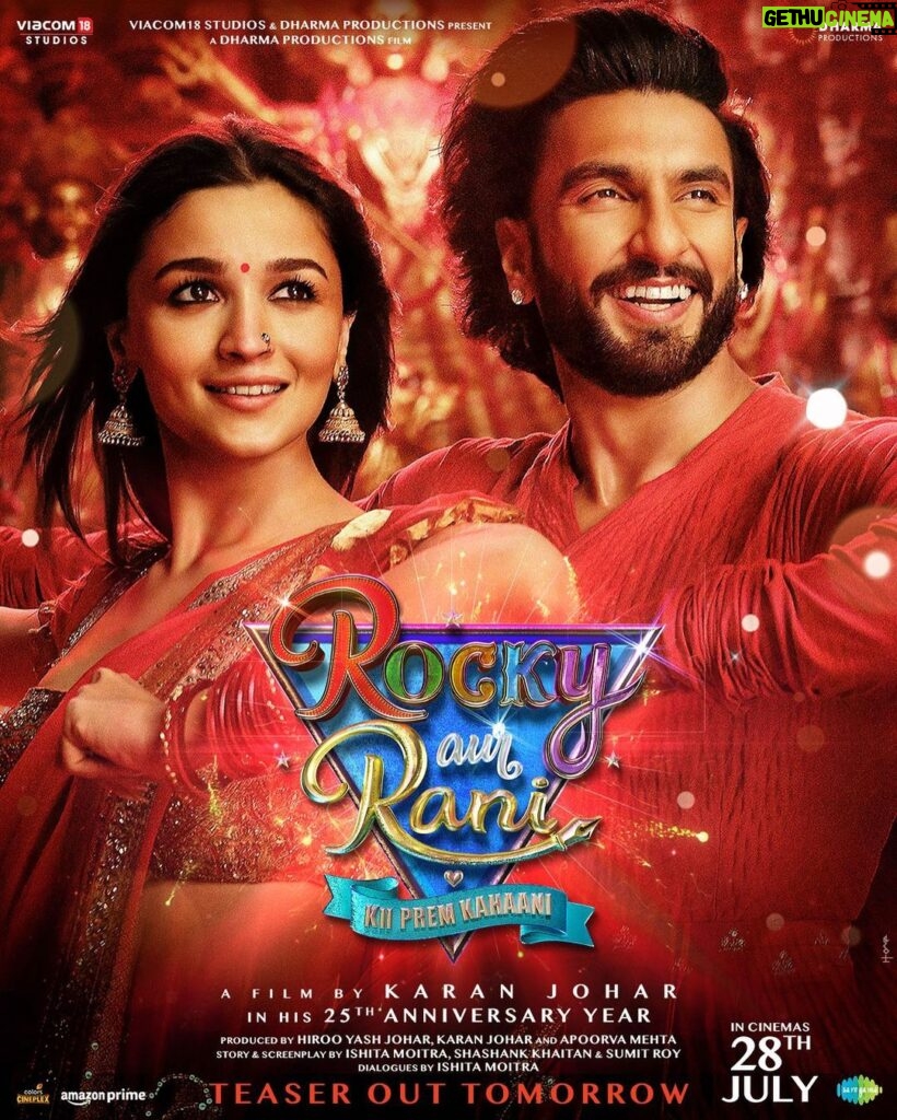 Anjali Anand Instagram - The most awaited teaser of this year will usher in the season of love! #RockyAurRaniKiiPremKahaani TEASER OUT TOMORROW! Set your reminders now!❤ A film by Karan Johar in his 25th anniversary year, in cinemas 28th July, 2023. #RRKPK @aapkadharam #JayaBachchan @azmishabana18 @ranveersingh @aliaabhatt @karanjohar @apoorva1972 @ajit_andhare @_ishita_moitra_ @shashankkhaitan @gogoroy @somenmishra @dharmamovies @viacom18studios @saregama_official
