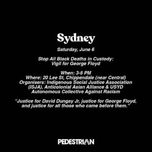 Ashleigh Cummings Instagram - WARNING: this post contains names of deceased people.

AUSTRALIA!! To protest systemic racism and the deaths of people like George Floyd and David Dungay Jr who both said in their final moments, “I can’t breathe” to police, mask up, keep 1.5m apart and use your voice! I’ll be joining you in spirit ❤️💛🖤 Remember: Black, Indigenous and POC communities are disproportionately affected by the virus so please take ALL precautions so we don’t perpetuate the injustices we’re fighting.

Repost from @pedestriantv
•
Protests in support of George Floyd, #BlackLivesMatter and Indigenous deaths in custody are being organised around the country – here's where to find them. More details at the link in bio.