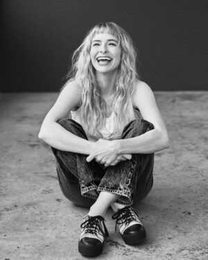 Ashleigh Cummings Instagram - Dreamy days pretending to be the subject for @wwd 🖤🖤🖤

With the following loves..
Plastic free photos: @emilysandiferphoto 
Vintage styling: @lucywarrenstyle 
Eco makeup: @jennaantonmakeup
Sustainable hairs: @marcmena
Organic laugh: @theledecompany
And of course, cage-free words: @leighnordstrom 

Link in bio to find out how I illegally got into acting 👌