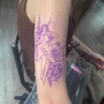 Barbara Dunkelman Instagram - Stencil and result! 🖋️ On a mission to turn myself into a fairy garden and this custom tattoo by @anniemesstattoo is the most gorgeous thing ever. I’m so excited to have this piece of art on me. 🧚🤍