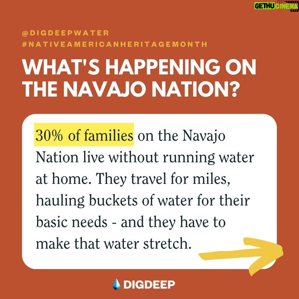 Bella Hadid Instagram - November is #NativeAmericanHeritageMonth in the United States, a time to reflect on the ongoing resilience and contributions of Indigenous communities past and present. I’m proud to highlight the work of @digdeepwater's Navajo Water Project. In the U.S., Navajo are 67x more likely to live without running water or a toilet. That's an injustice. This is due, in part, to continued discrimination and lack of federal investment. If the Navajo Nation (across Utah, Arizona and New Mexico) were a state, it would be the 10th largest. But 30% of families there live without water. They travel for miles hauling buckets of water for their most basic needs. I believe water is a human right, and @digdeepwater is a community-managed project bringing hope and water to hundreds of families across the Navajo Nation. Check the link in my bio to learn more and give, and follow them at @digdeepwater. Please comment below indigenous creatives , organizations, and communities so we can heighten their voices! We live on their land , we need to protect and support their communities just as much as our own.