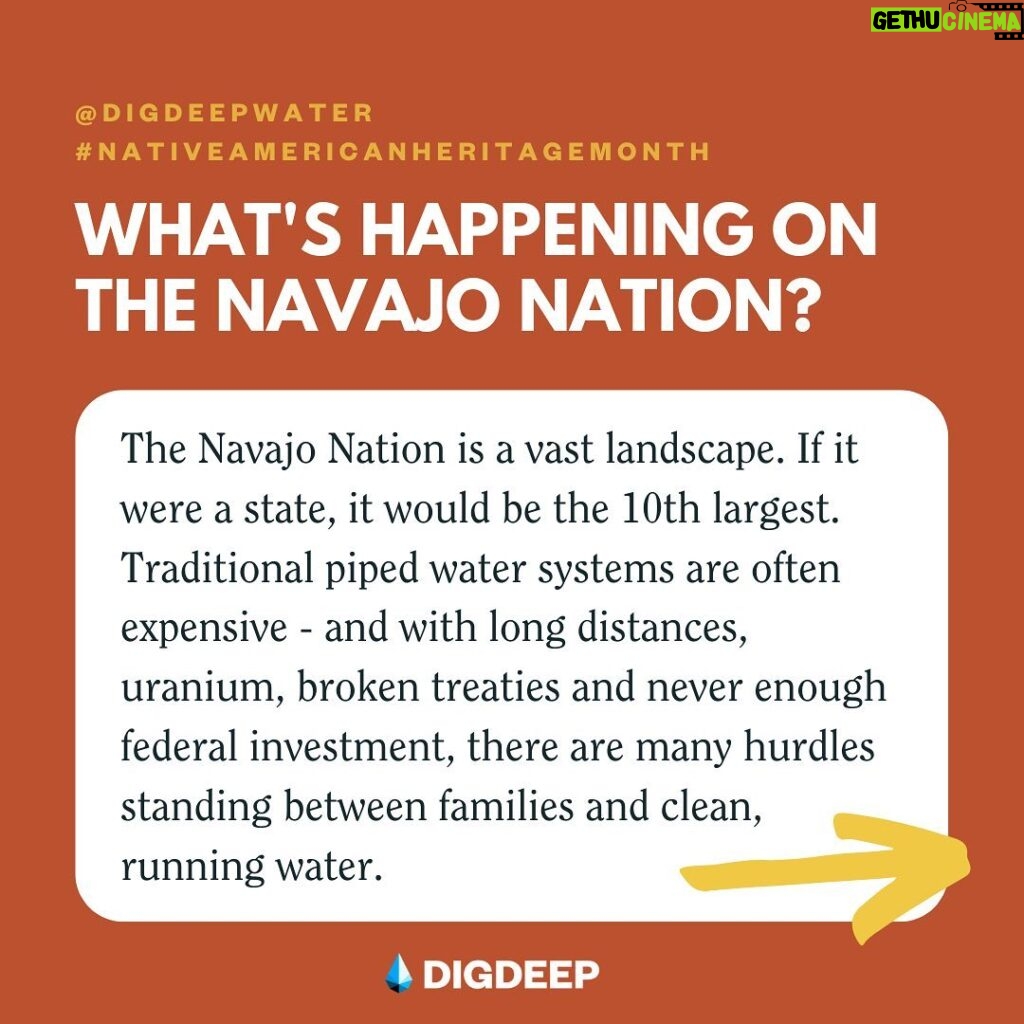 Bella Hadid Instagram - November is #NativeAmericanHeritageMonth in the United States, a time to reflect on the ongoing resilience and contributions of Indigenous communities past and present. I’m proud to highlight the work of @digdeepwater's Navajo Water Project. In the U.S., Navajo are 67x more likely to live without running water or a toilet. That's an injustice. This is due, in part, to continued discrimination and lack of federal investment. If the Navajo Nation (across Utah, Arizona and New Mexico) were a state, it would be the 10th largest. But 30% of families there live without water. They travel for miles hauling buckets of water for their most basic needs. I believe water is a human right, and @digdeepwater is a community-managed project bringing hope and water to hundreds of families across the Navajo Nation. Check the link in my bio to learn more and give, and follow them at @digdeepwater. Please comment below indigenous creatives , organizations, and communities so we can heighten their voices! We live on their land , we need to protect and support their communities just as much as our own.