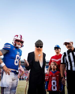 Billy Gibbons Instagram - Hey and Have Mercy. A big shout out and thank you to Southern Methodist University and the undefeated SMU Football team for having me by for their coin toss shindig. It was an honor and a privilege and I look forward to the next adventure.  Seems those Mustangs keep moving on up that Top 25 poll. Keep on keeping on. Go Mustangs. And PONY UP! 
@shotgunwillie11 @coachdykessmu @smufb @espn @MarklenKennedy #TomSabin #PresidentRGeraldTurner #CoachDykes #SonnyDykes #CoachCreech #JoshCreech #marklenkennedy #espn #ponyexpress #ponyup #ponyupdallas #hilltop #dallas #tripleD #BradCheves #RogersHealy #MayorJohnson #EpicWestern #MattAyers #Upshotgoods #AnthonyCrespino #LisaRawlins #JasonAndrews #beaubedford #perunasmu #QuesosQorner #TedStone #GeoffreySmall