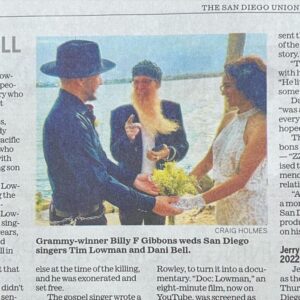 Billy Gibbons Instagram - Repost from @lowvolts
•
Thanks so much to the historical @sandiegouniontribune for the killer story about @dancybell and I’s wild wedding featuring @billyfgibbons @zztop !! 💍⚡️#stillglowing ✨

https://www.sandiegouniontribune.com/columnists/story/2022-09-17/billy-the-rev-gibbons-marries-two-s-d-singers