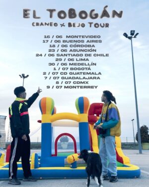 Borja Jiménez Mérida Instagram - Cráneo y Bejo se van a dar una vuelta 🌎✈️
‘EL TOBOGÁN TOUR’

16 / 06 Montevideo 🇺🇾
17 / 06 Buenos Aires 🇦🇷
18 / 06  Córdoba 🇦🇷
23 / 06  Asunción 🇵🇾
24 / 06  Santiago 🇨🇱
29 / 06  Lima 🇵🇪
30 / 06 Medellín 🇨🇴
01 / 07  Bogotá 🇨🇴
02 / 07  Guatemala 🇬🇹
07 / 07 Guadalajara 🇲🇽
08 / 07 CDMX 🇲🇽
09 / 07 Monterrey 🇲🇽

Entradas disponibles el 2 / 05

Con @djpimpmadfinger  en los platos 📀 📀

Ya tenemos el disco a punto de salir del horno y huele a crema… ¿Quién tiene hambre?

📸 @alvarogars