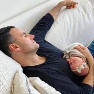 Brittany Daniel Instagram - This is 40! Here’s to popping baby bottles! Happy birthday my love, it’s beautiful to witness you as a dad and fully stepping into your truest self and trusting it all. You’re my grounding force and seeing you love Hope so deeply and respectfully expands my love for you. I look forward to seeing what this new year brings you. We did it my love. I love you @adam.touni