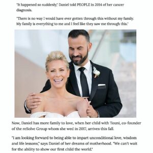 Brittany Daniel Instagram - We’re pregnant!! @adam.touni and I are thrilled to announce we’re expecting our first child in the fall, via surrogate! What a journey it’s been!  @people thank you for your gentle support in sharing my journey through cancer, survival, our wedding and now our journey into parenthood. We can’t wait to share more of our story with you all! @michaelsegalphoto #surrogacy #purejoy #ThereIsAlwaysHope