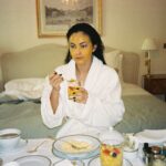 Camila Mendes Instagram - our sunrise service mask is part of a complete breakfast 🍳 @loopsbeauty