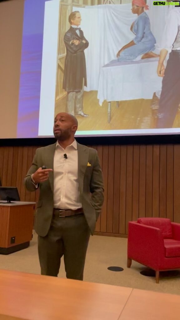 Charles S. Johnson IV Instagram - “You gonna Learn today” Speaking to 200+ 1st year medical student about the brutal legacy of Dr. Jay Marion Sims. More importantly, about the true legacy of the mothers of Gynecology Anarcha, Lucy & Betsy . To learn more please follow and support @anarchalucybetsey. If you know the story of these women drop a 💜 in the comments #speaktruth #blackmamasmatter #momnibus #applypressure #lovealwayswins