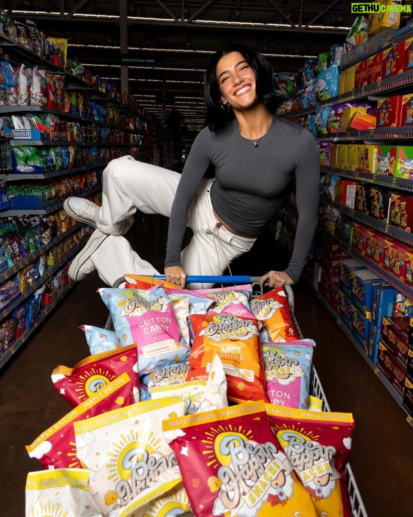 Charli D'Amelio Instagram - so excited that we get to finally announce this! be happy snacks has officially launched in stores nationwide and online at walmart! cotton candy, nice spice, garlic parm, and maple bacon… which one are you gonna take home? let me know 💕