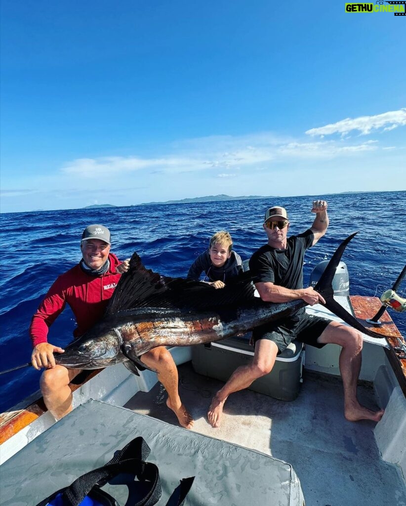 Chris Hemsworth Instagram - My son wanted to catch a fish for the locals in Fiji and after 3 attempts and about 12 hrs at sea we pulled in this beauty. Fed the village for 3 days. Ps if your wondering why my son calls me Chris it’s because I’m his BFF and true mates don’t call each other dad @tavaruaislandresort