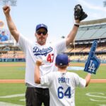 Chris Pratt Instagram - What a day! Jack and I got to hit the mound together, eat our bodyweight in Dodger Dogs and delivered the game opening announcement! Thank you @claytonkershaw for asking me to throw yesterday’s first pitch for faith and family day, what an honor! ⚾️ Let’s go Dodgers! Dodgers Stadium
