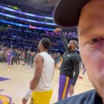 Chris Pratt Instagram - When you get courtside Lakers seats, (not to brag) they offer an exclusive, VIP buffet bar and restaurant with free drinks, delicious Tomahawk chops, cupcakes, and even America’s tastiest snack, the Timothée Chalamet. You know what? I get it.