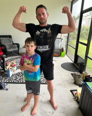 Christopher Lindsey Instagram - Mean-mugging with the meanest of mugs #troyboy! 

Peep the kingdom collapse shirt! I heard the new single “Anything”, and I’m loving it! Go check out @kingdomcollapse! 
#Stronghold #bodyguardboytroy #messiahofthebackbreaker #dadlife