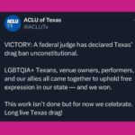 Cynthia Lee Fontaine Instagram – Victory : 
A Federal Judge has declared Texas Ban ( SB12) UNCONSTITUTIONAL !!!!!!

We can celebrate for now ! Tears to my eyes at this moment because Drag is love and fun ! Nothing else ! 

Thanks to @brigittebandit @aclutx and all the organizations who are fighting for our rights  with us ! Gracias 🙏🏻 

Let’s celebrate 🎊 
#sb12 #fyp #rupaulsdragrace #activist #advocate #dragislove #dragisnotacrime #happy #cucu #emotional #wewillcontinuetofight #hispana #boricua #proudDragqueen #orgullo #lgbt+