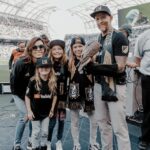 Dave Farrell Instagram - Working on my falconry, my drumming, and my familying... all with the #lafc and the #lafc3252 ! If you want to see the video, go check it out on @lafc ‘s page 🙌🏽 🦅 🖤💛 #LordOfFalcons BMO Stadium