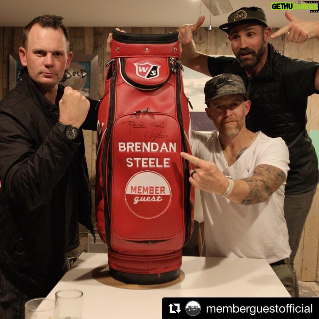 Dave Farrell Instagram - What’s up awesome people!?! Here’s your chance to win a small piece of Rock & Golf history 😜! Who wants their very owned @memberguestofficial signed @wilsongolf bag that I carried for @brendansteelegolf in the Shriner’s Open golf tournament? Get to voting! #memberguestgiveaway ・・・ If you’ve listened to the most recent Member Guest podcast, “Vegas Safari,” then you know we’re giving away this beautiful autographed @WilsonGolf bag. It’s the bag that @phoenixlp carried for @brendansteelegolf in the @shrinersopen and is signed by Brendan, Mark, and Phoenix. To win, vote for yourself and have your friends vote for you using the hashtag #MemberGuestGiveaway on Instagram and/or Twitter ... we’ll announce the winner on Tuesday, December 18th. Good luck! ⛳️ 🎁 💥