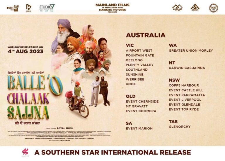 Dave Sidhu Instagram - Worldwide Tickets Out Now www.balleochalaaksajjna.com In Australian / NZ Cinemas 4th August 2023 𝐌𝐀𝐈𝐍𝐋𝐀𝐍𝐃 𝐅𝐈𝐋𝐌𝐒🎬 ਬੱਲੇ ਓ ਚਲਾਕ ਸੱਜਣਾ ਰਿਸ਼ਤਿਆਂ ਵਿੱਚ ਚਲਾਕੀਆਂ ਨਹੀਂ ਚਲਦੀਆਂ @paramsidhu_homes @guribhaji @sukhibhaji @cinetownofficial @singhroyal24 @rajsinghjhinjar @vikramchouhan.official @HarashJotKaur @molinasodhiofficial @mainlandfilms @dilraj_uday @mahabirbhullar1 @nirmalrishiofficial @officialrupinder_rupi @amansutdhar @johnmasih75 @parkashgadhu @irajdhaliwal @sukhwinderrajbuttar @jaswindermakrauna @randeepbhangu51 @official.parmindergill @makeup_killers_ @nrindrjoot_kaur @simran_turban_coach19 @gurbhej9970 @vishalkaushikreal @artist_talwinder @im.lucky25 @vijaylama008 @kulwinderkaur @impanthpreet @i_em_jt @kdeephairstylist_ @nima.virk.14 @dosanjh_gurpreet @ mainhitz @the.weekendstudio @nachhatargill @garrythindsurrey @sukhjinder.dhillon988 @omjeegroupofficial @davesidhusydney @knockmedia1 #balleochalaaksajjna #mainlandfilms #GTentertainment #RoyalSingh #RajSingjhinger #VikramChouhan #HarashJotKaurToor #mainhitz #MolinaSodhi #GurpreetToti #omjeegroup #mainlandfilms #mainsitepictures #knockmedia