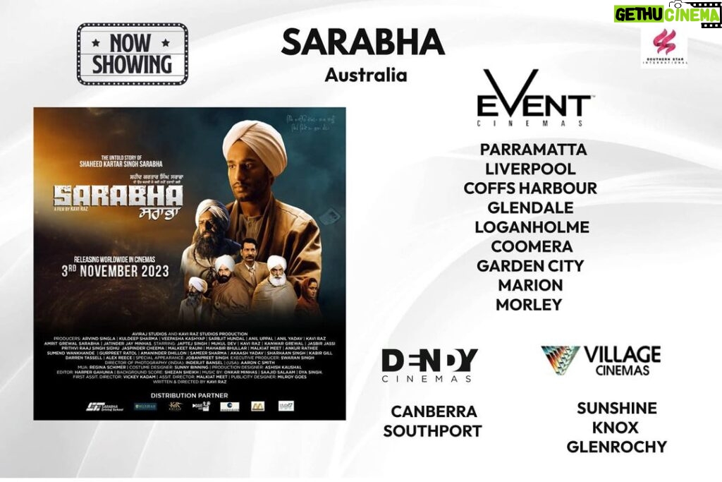 Dave Sidhu Instagram - Kartar Singh Sarabha’s Biopic in Australian Cinemas Releasing 03 November 2023 Book Tickets Now *Event Cinemas* www.eventcinemas.com.au *Village Cinemas* www.villagecinemas.com.au *Dendy Cinemas* www.dendy.com.au