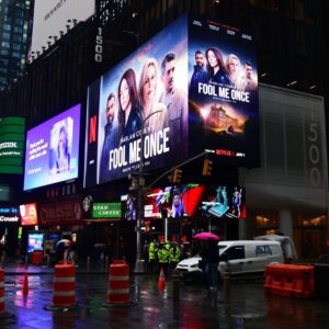 Dino Fetscher Instagram - Our billboard up in Time Square! Not long now 😍 Jan 1st @netflix #FoolMeOnce