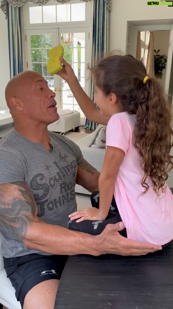 Dwayne Johnson Instagram - Rules are rules ✔️ Whoever drops cuss words in the Johnson household, must suffer the consequences of a nasty soaped up sponge in the mouth 🧼 🧽 Not surprisingly, the guilty one always happens to be Dwanta Claus 🎅🏾🤣🥃