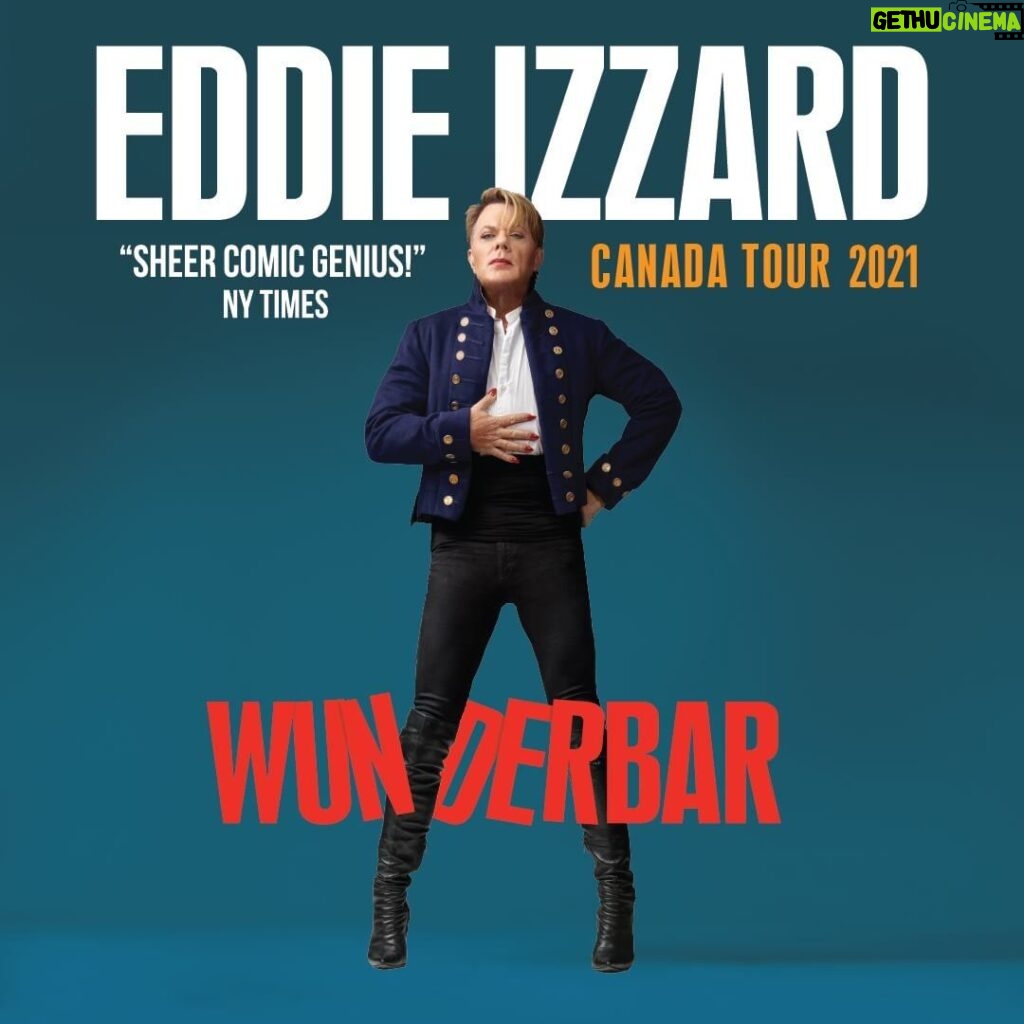 Eddie Izzard Instagram - Good people of Canada! I’m bringing my Wunderbar comedy tour to your fair country. Pre-sale tickets are available now with the pre-sale code: BEES Pre-sale times (your local time): Halifax 12 PM, Toronto 5 PM, Vancouver 10 AM, Victoria 10 AM - Calgary & Edmonton Sept. 27 @ 10AM Go to www.eddieizzard.com for all the details. Link in bio. Toronto, Ontario