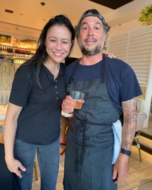 Elizabeth Chai Vasarhelyi Instagram - Welcome to the hood @robertaspizza #montauk Carlo is one of those friends whom I’ve known through many lifetimes it was amazing to fete the coolest or should I say hottest chef around - #carlomirarchi opening night in Montauk! (And intro him to @jimmychin and M&J) We enjoyed the clam pizza and more pizzas, squid, endive salad, The Uni (a la a buckwheat crepe) and of course the epic soft serve… the vibe is chill and fun but come for the food - it’s delicious. Congratulations Carlo.
