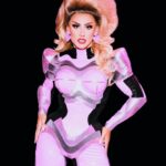Ella Vaday Instagram - Galactic Gorgey Gal Created this look with @simonpreen to over exaggerate my figure with black panels. It’s giving space milf , it’s giving pink power ranger,it’s giving sex bot… I love it! Photography @tbuck9 Hair @benjaminpaulhair @howsyourheadwigs Outfit @simonpreen Earrings @nobasicbombshell