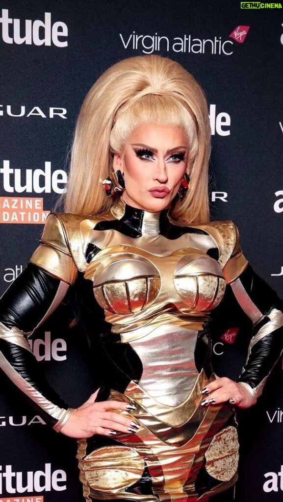 Ella Vaday Instagram - I’m sorry but Gold Globe Titty SLAY….Fab night at @attitudemag awards, such a fun evening surrounded by THE BEST people, Gays, Theys and Ally’s (ah-lays) Looking forward to next year! Pic @jshaw_photography Dress custom @simonpreen Hair @benjaminpaulhair @howsyourheadwigs Boots @asos Lenses Addict Blue @anesthesialenses.official @lensdotme_official