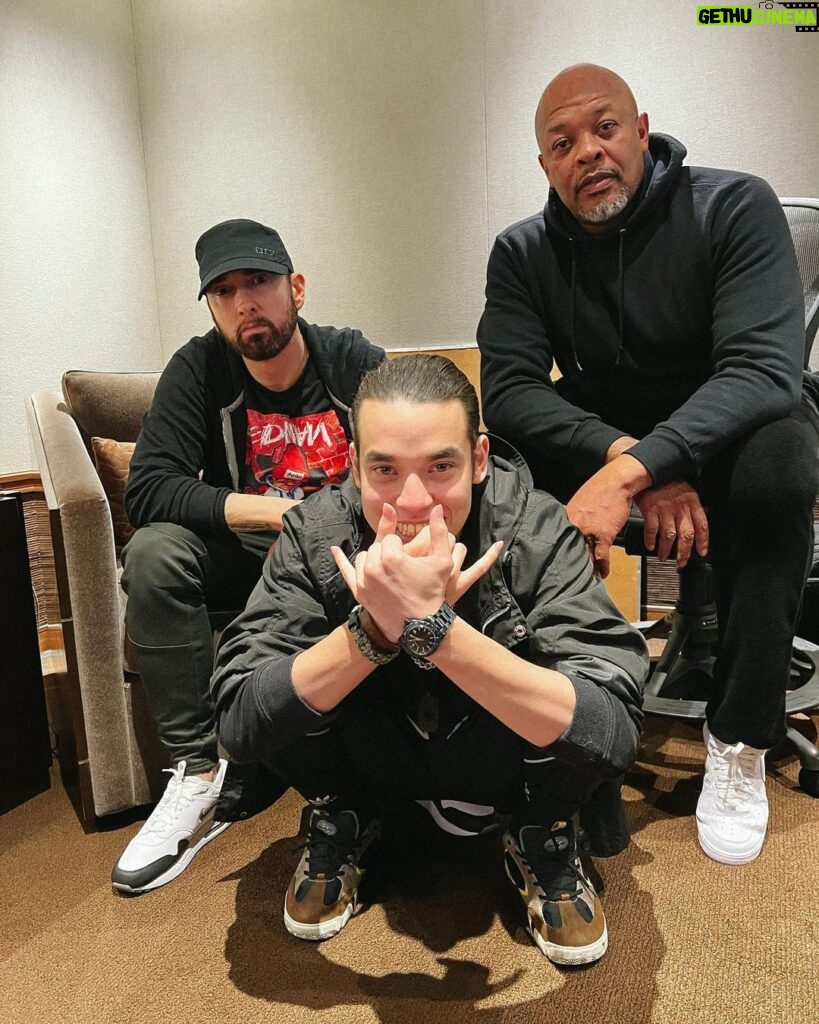 Eminem Instagram - Me and Dre back at it… Check @ezekielmiller aka Ez Mil out- link in bio @shadyrecords @aftermath @interscope @virginmusic