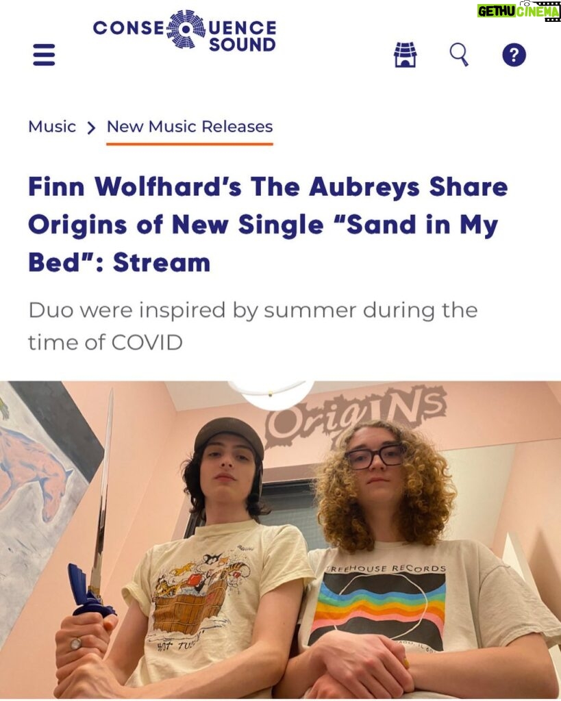 Finn Wolfhard Instagram - Big ❤ to @consequence for helping deliver this second surprise from me and @drumboym aka @theaubreysrphun More ❤ to @theinada and @djotime for the mix and @heba_kadry for the master and extra ❤ for the lovelies @awal who work hard to get our tunes to platforms everywhere, just the way me and Malcolm love it. Link in the bio! Worlds Largest Toga Party