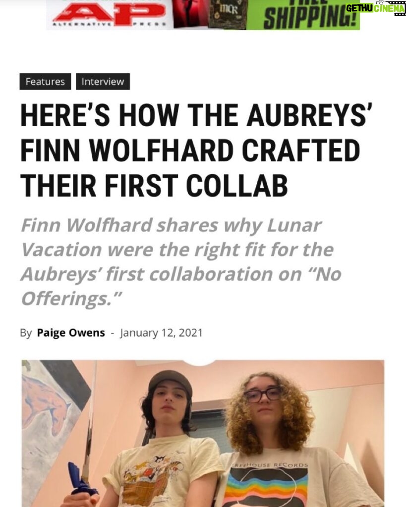 Finn Wolfhard Instagram - Check out @theaubreysrphun + @lunar_vacation collab on platforms everywhere. @altpress article link in the bio stay safe❤🤘😷🤘❤ Engineered @tjthunder Mixed @reelbigtuna Mastered @doctormillice Art @leohorton Thanks to all!