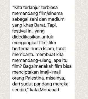 Garin Nugroho Instagram - Opening Speech “ Madani int Film fest , fokus Palestina ,“,( by Mohanad Yaqubi, sutradara Palestina ) , pengantar sebelum pemutaran filmnya membuka Madani film fest ( lihat 7 gmbr) renungan penting kemanusiaan  di tengah memanasnya konflik Israel dengan Hamas, di kota tempat tinggal ibu  Mohanan, Ikuti dan saksikan Madani film fest 7 -12 Oktober  @madanifilmfest @shoosugar @jakartafilmweek @jaffjogja @sadiahcurates @pusbangfilm @rinadamayanti23 @paulagusta1 @fajarnugrs @jaffjogja @mahendrabudaya @aprofi.id @inafed.ig @binusfilm @ekkyij @jakartscouncil @zee @siska.raharja @b.paningron @ajiewartono @heripemad @oyik_srisasanti @ifdclub @timobros @hanungbramantyo @fajarnugrs @jokoanwar @masbutet @teatergarasi @komunitas_salihara @yuliaevinabhara @vivianidris @inefebriyanti @kamilandini @ifa_isfansyah @budi.irawanto @dyherlin @novikurnia @clarabernadeth @inefebriyanti