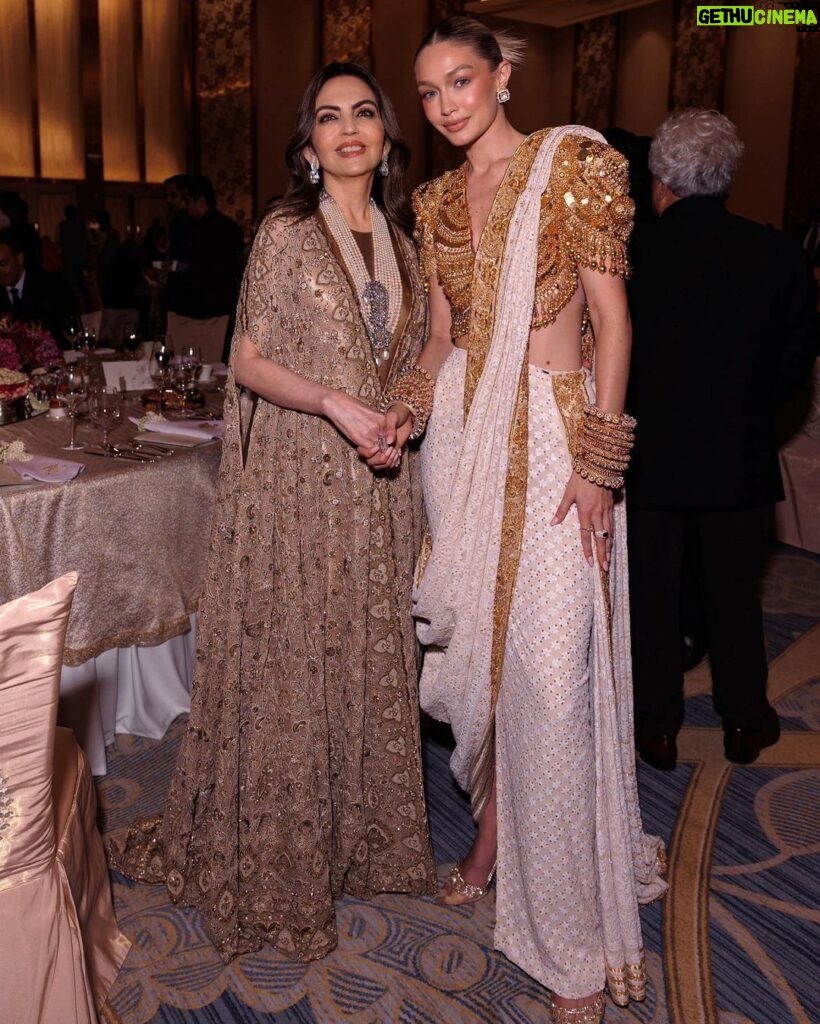 Gigi Hadid Instagram - Warmest Thanks to the Ambani family for hosting me in Mumbai for the Opening Weekend of @nmacc.india! It was an honor to be there to witness your family’s vision come to life, in a beautiful world-class Cultural Center to celebrate and cultivate the creatives and heritage of India. After seeing the opening nights of “The Great Indian Musical” and “India in Fashion” exhibit, I learned so much & know this venue will nurture future generations to explore their passions— from dance to design, from music to art. If you have the chance to visit & see these productions — I HIGHLY recommend!!!! ❤️🇮🇳🙏 Unforgettable first trip to India. Much love. Mumbai - मुंबई