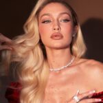 Gigi Hadid Instagram - Proud to wear custom by independent @zacposen for @vanityfair’s Oscar party, by @gregswalesart @patrickta @laurapolko @mimicuttrell ❤️‍🔥🍸