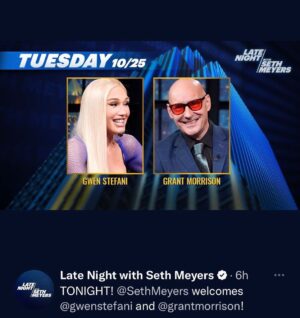 Grant Morrison Instagram - Tonight! @latenightseth