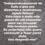 Gustavo Santos Instagram - QUEM TEM MEDO DE PERDER (PESSOAS, ESTATUTO OU COISAS), NUNCA SERÁ LIVRE NEM DIGNO. A VERDADE TEM UM PREÇO. MAS ASSUMI-LA, TEM DE SER UMA RESPONSABILIDADE DE TODOS. FAÇAM A VOSSA PARTE. EU FAÇO A MINHA. ABRAÇO FORTE.