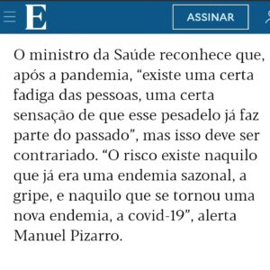 Gustavo Santos Instagram - Sr. "S"INISTRO DA $AÚDE!

Ontem, 29 de Setembro, ligaram o gás nas câmaras.

São 3500 pontos no país.

O discurso deste indivíduo:

- "todos a remar para o mesmo lado."

- "o objetivo é vacinar 2.5 milhões de portugueses."

- "existe uma certa fadiga das pessoas(...)"

- "vacinas adaptadas às novas estirpes e isso garante que os portugueses que se vacinarem têm mesmo um elevadíssimo nível de proteção, sobretudo quanto à doença grave."

- "usem a rede de vacinação e usem-na sem angústia."

É TÃO SINISTRO!

Deixem-no a remar sozinho até se perder.

Ele, em vez de arruinar um quarto do país, que espete as doses todas na sua testa e naqueles que as administram.

A fadiga que existe é real. É um cansaço de morte. De mortes súbitas e problemas crónicos.

Vacinas adaptadas 🤣🤣? Mas alguém acredita nisto? E quando chegar a nova variante? 
Sinistro!
Aqueles que não se vacinaram, estão muito mais protegidos quanto à doença grave.
Muito mais!
( ☝️ já é sabido no mundo inteiro).

Usem a rede de vacinação sem angústia, diz ele; o mesmo é dizer: vão, mesmo que tenham dúvidas ou medo.

O gás está ligado.

👉Antes de se submeterem, escutem a vossa INTUIÇÃO.👈

Eu prefiro inalar a Verdade, a Natureza e a Vida!

NÃO OBEDEÇAS MAIS!