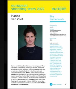 Hanna van Vliet Instagram - SHOOTING STAR 2022
💥💥💥💥💥💥💥💥💥
ik mag het eindelijk van de daken schreeuwen: dit is dus gebeurd!!🥺💜
Makes me beyond proud and excited. Thank you for this big honor @europeanfilmpromotion, @filmsfromthenetherlands and jury. See you in Berlin!

#europeanshootingstars #europeanfilmpromotion #berlinale2022